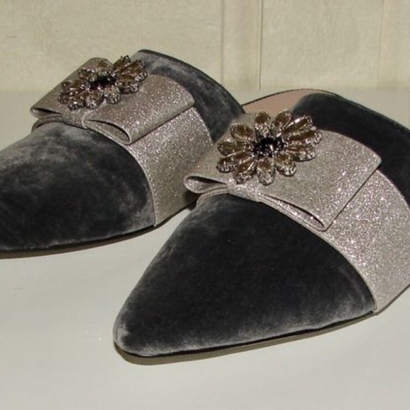 J Crew Grey Silver Jeweled Velvet Flats - Picture 2 of 7